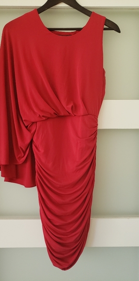 BCBG MAXAZRIA Venus one shoulder dress in red  S - Picture 3 of 6